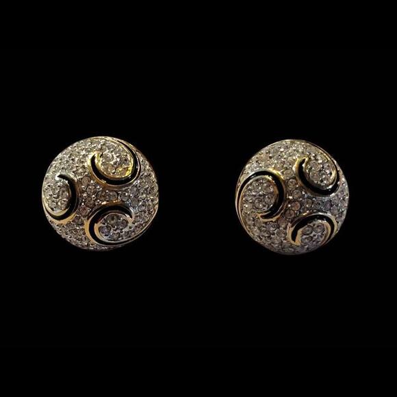 Vintage Signed Swarovski Crystal Domed Stud Earrings - Picture 3 of 9